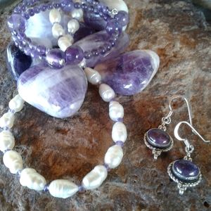 Sterling Silver Amethyst lovers NECKLACE  Set
